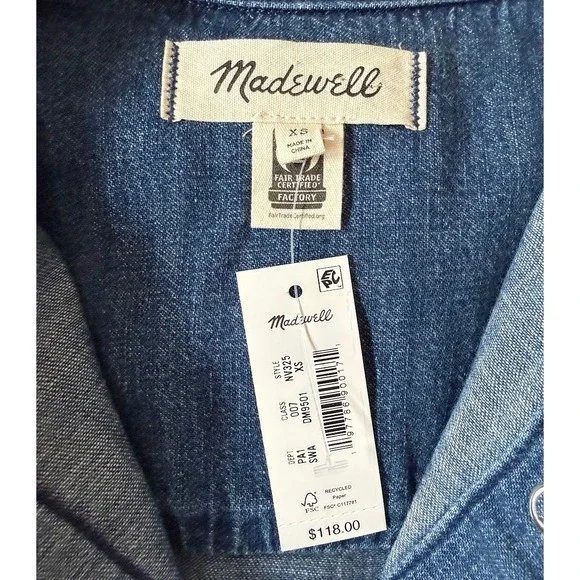 Madewell Denim Short Sleeve Tie Dye Bleach Button Down Shirt NV325 Blue XS NEW - Picture 5 of 10